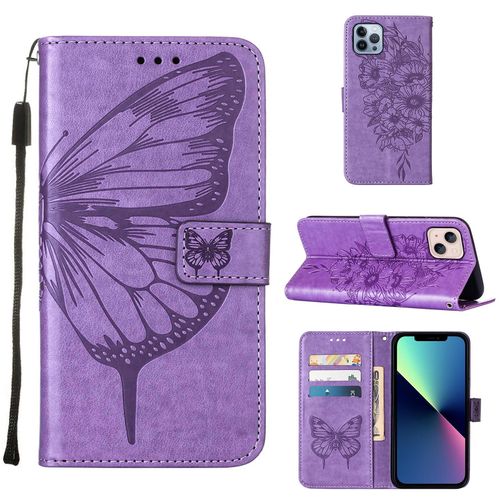 Coque Iphone 13 Mini, Etui Pour Téléphone De Style Portefeuille Iphone 13 Mini, Etui À Rabat En Cuir Pu Gaufré À Fleurs Papillon, Adapté À L'étui Pour Téléphone Iphone 13 Mini(Violet)