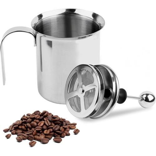 Mousseur à Lait, 400ml Mousseur à Lait Manuel Double Maille En Acier Inoxydable, Milk Frother Manuels De Mousseur à Lait pour Cappuccino et Café Latte Macchiato