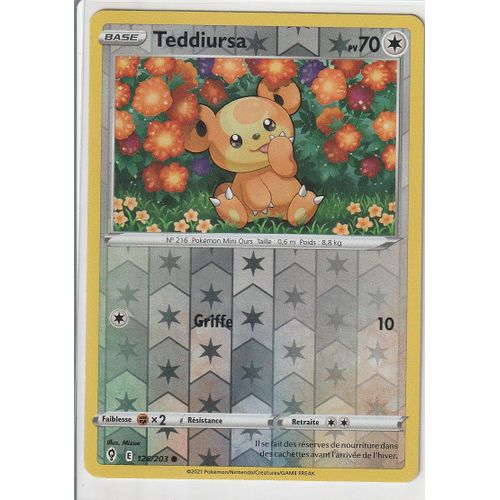 Carte Pokemon - Teddiursa - 126/203 - Reverse - Épée Et Bouclier 7 - Evolution Céleste - Eb7 - Vf