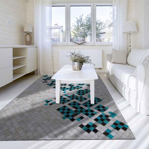 Tapis Peau De Vache 120x170 Kilim Fait Main Turquoise