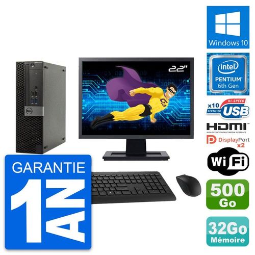 PC Dell 5040 SFF Ecran 22" G4400 RAM 32Go Disque Dur 500Go HDMI Windows 10 Wifi