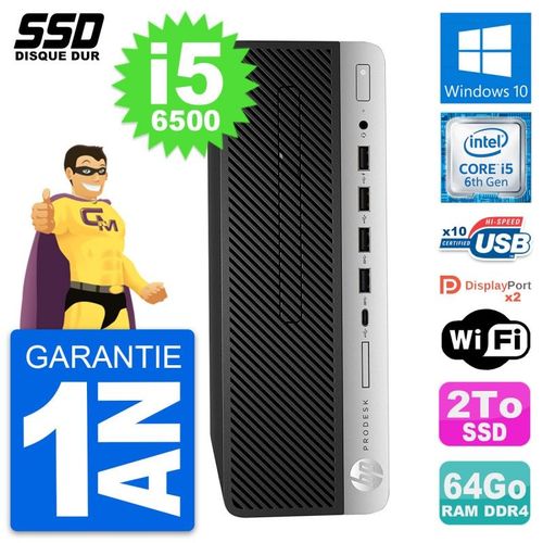PC HP ProDesk 600 G3 SFF Intel Core i5-6500 RAM 64Go SSD 2To Windows 10 Wifi