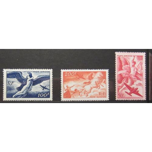 3 Timbres Poste Aérienne France 1946 47 Yvert Et Tellier N°17, 18 Et 19 Série Mythologique 50f 100f Et 200f Neufs** Gomme Intacte