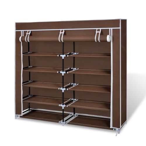 Vidaxl Armoire À Chaussures Avec Housse 115 X 28 X 110 Cm Tissu Marron