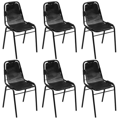 Vidaxl Chaises De Salle À Manger 6 Pcs Noir Cuir Véritable