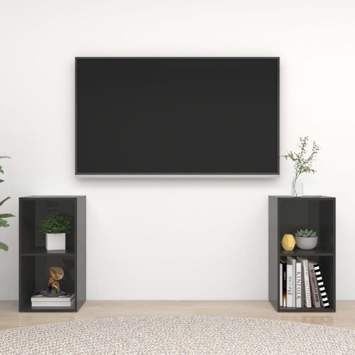 Vidaxl Meubles Tv 2 Pcs Gris Brillant 72x35x36,5 Cm Bois D'ingénierie