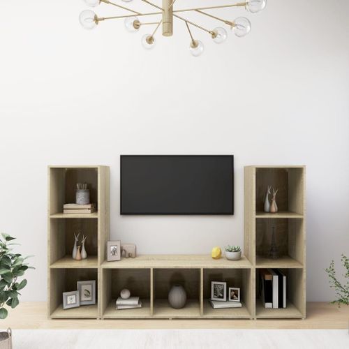 Vidaxl Meubles Tv 3 Pcs Chêne Sonoma 107x35x37 Cm Aggloméré