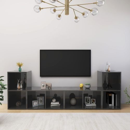 Vidaxl Meubles Tv 4 Pcs Gris Brillant 72x35x36,5 Cm Bois D'ingénierie
