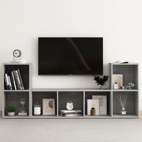 Vidaxl Ensemble De Meubles Tv 3 Pcs Gris Béton Aggloméré