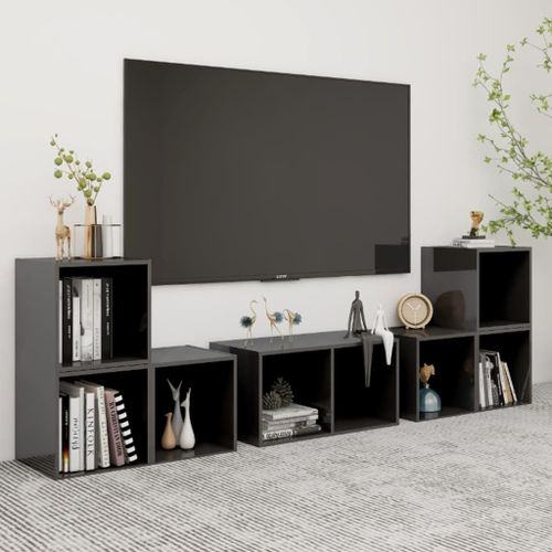 Vidaxl Ensemble De Meubles Tv 6 Pcs Gris Brillant Bois D'ingénierie