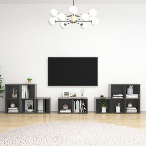 Vidaxl Ensemble De Meubles Tv 8 Pcs Gris Brillant Bois D'ingénierie