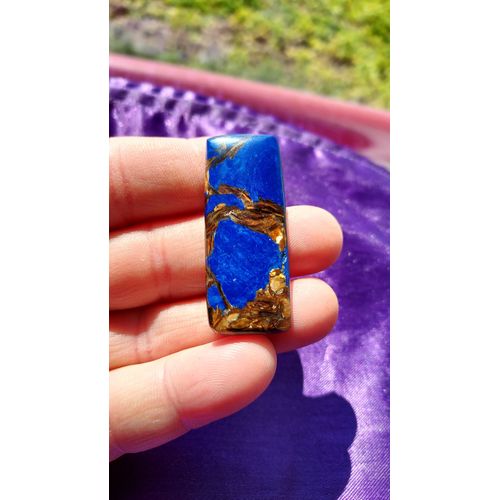Pendentif Rectangle En Jaspe De Sédiments Marins - Bleu Et Doré, Avec De Magnifiques Reflets. 5x2 Cm. Lot 2995