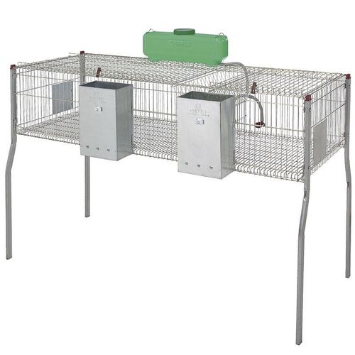 Cage À Lapins Galvanisée À Fourrage Central De 2 Départements, Plancher Métalique, 157x63x98 Cm
