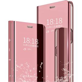 Coque Xiaomi Redmi Note 9 4g Étui Protecteur Flip Clear View Translucide Miroir Cover Standing 360°Housse Antichoc Smart Cover Bumper Or Rose