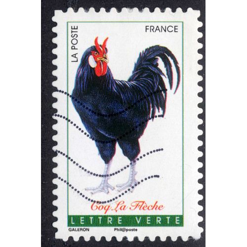 Timbre Coq La Flèche,2016,Lettre Verte,Galeron,France,La Poste