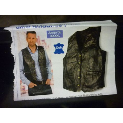 Gilet Sans Man C Hes Patchwork En Cuir Noir Taille : Xl