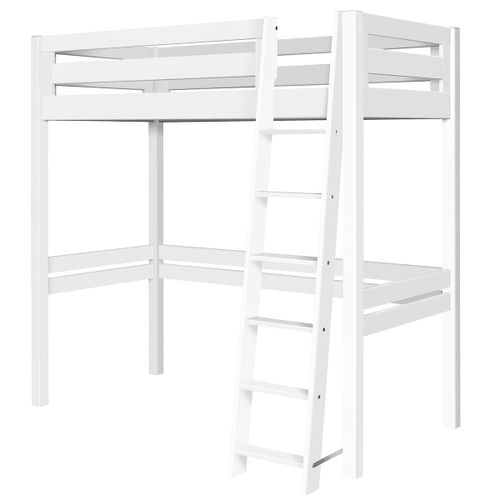 Lit Mezzanine 1 Place Bois Massif Blanc 90x190 Cm