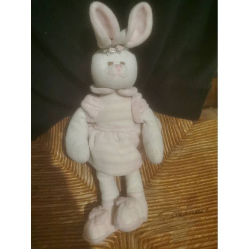 Doudou Peluche Lapin Robe Rayé Rose Couronne Fleurs Bukowski