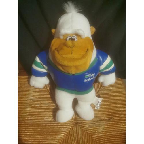 Peluche Mascotte Gorille Blanc Marron Blouson Bleu Vert Blanc Seahawks Nfl