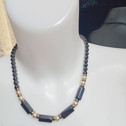 Collier Vintage Hématite Et Perles