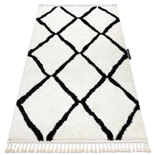 140x190 Cm Tapis Berber Cross Blanc Franges Berbère Marocain Shaggy