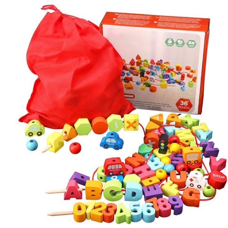 Laçage en bois perles à fileter ensemble blocs jouet éducatif pour 