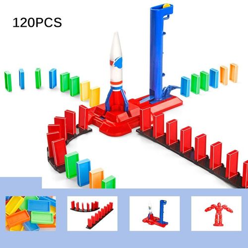 Jeu De Blocs Dominos Montessori Pour Enfants, Jeu De Société Éducatif Avec Avion, Fusée Et Avion Empilables, 120 Pièces