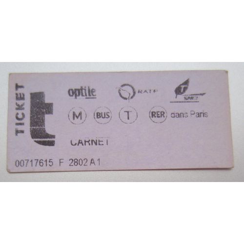 Ticket Métro T Violet Optile Ratp Sncf Provenant De Carnet Composté