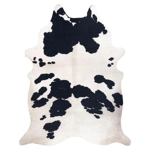 155x195 Cm Tapis Imitation Peau De Vache, Vache G5069-1, Cuir Noir Blanc