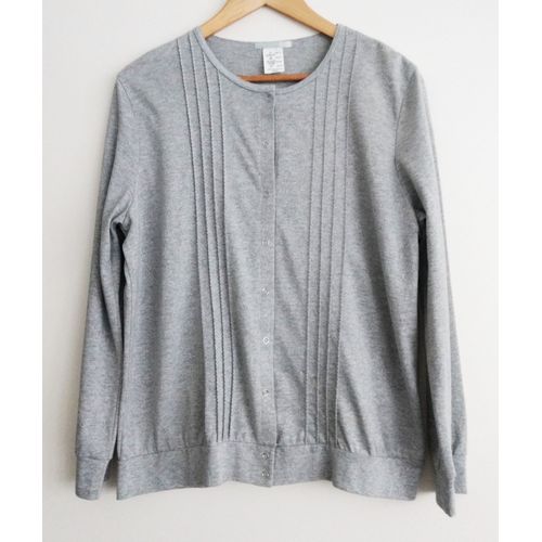 Gilet Gris Métalisé. Paillettes. Manches Longues. Us Market. Coton. Fil Métal. Taille 46