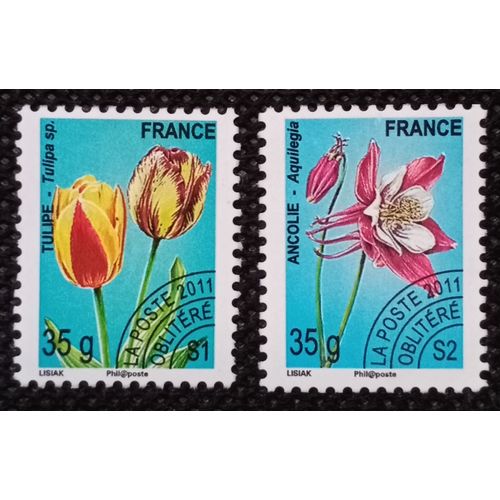 France 2011 Deux Timbres Préoblitérés Sans Gomme Sans Charnière Yt 259 Tulipe Et Yt 260 Fleur Ancolie