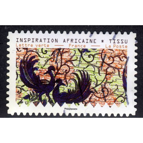 Timbre Inspiration Africaine N° 8, Tissus,Lettre Verte ,France,La Poste,2019