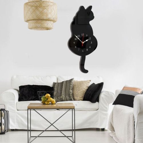 Horloge murale en forme de chat, pendule, décoration de salon, chambre d'enfants, spot/noir disponible
