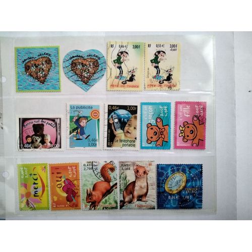 Lot 18 Timbres Français Oblitérés Thèmes Divers (Gaston Lagaffe, Animaux, Bonne Nuit Les Petits...) (2001)