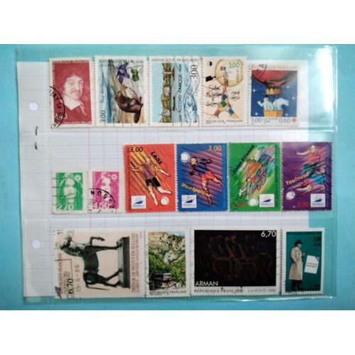 Lot 15 Timbres Français Oblitérés Thèmes Divers (Foot, Histoire, Commissaire Maigret...) (1996)