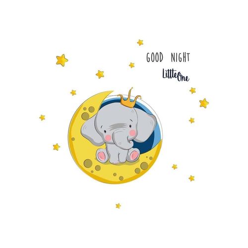 Autocollants Muraux De Chambre D'enfant, 50x50cm, Dessin Animé D'éléphant, Autocollant De Bonne Nuit, En Pvc Auto Adhésif Amovible, Décoration De Salon