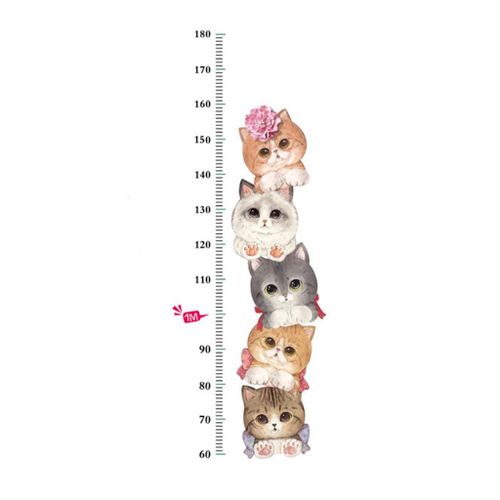 Autocollant Mural De Chat Mignon, Autocollant De Chambre À Coucher De Famille, Décalcomanie De Couloir, Compteur De Hauteur Détachable, Décoration Murale De Chambre D'enfants