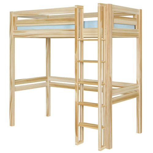 Pack Lit Mezzanine 2 Places Avec Matelas Bois Massif 120x190 Cm