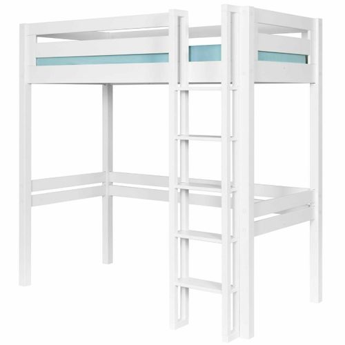 Pack Lit Mezzanine 2 Places Avec Matelas Bois Massif Blanc 120x190 Cm