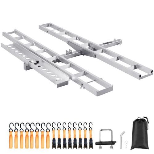 Porte-Moto-Vevor-Support De Moto Sur Attelage En Alu Pour 2 Motos, Charge 272kg, Avec Rampe Sangles Et Stabilisateur, Pour Scooter