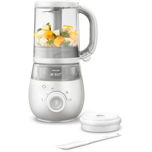 Robot Cuiseur Bébé 4 En 1 Avec 2 Nouvelles Fonctions Décongélation Et Réchauffage 400w Gris Blanc