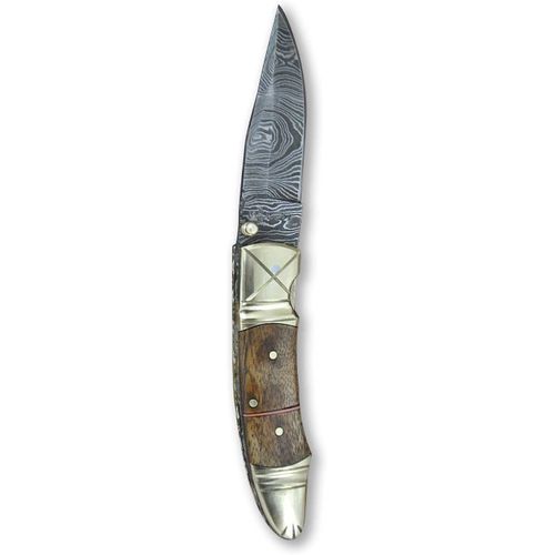 Couteau De Poche Pliant Avec Lame Damas De 7,62 Cm Marron Gris