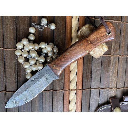 Couteau De Chasse Avec Lame Damas De 9,65 Cm Marron