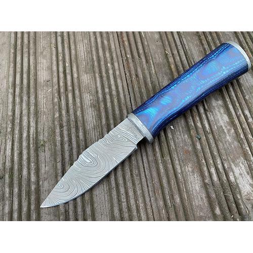 Couteau De Chasse Avec Lame Damas De 8,3 Cm Bleu