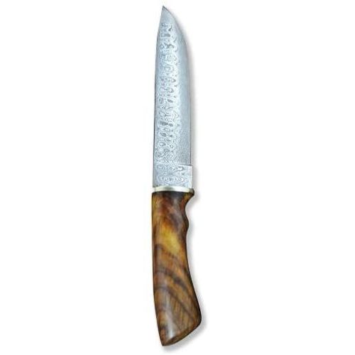 Couteau De Chasse Avec Lame Damas De 16,51 Cm Et Étui En Cuir