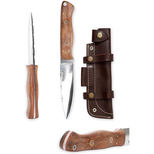 Couteau De Chasse À La Main Avec Étui En Cuir Marron