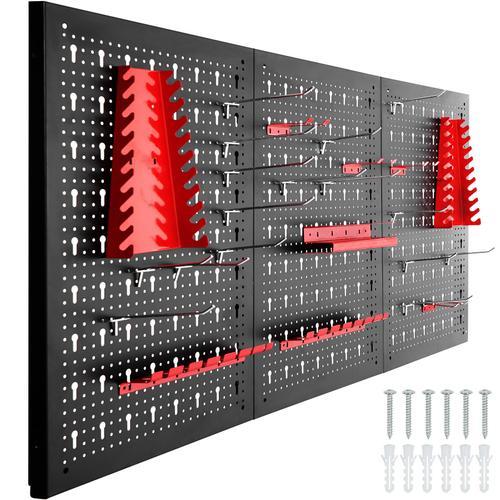 TecTake Panneaux perforés pour rangement d'outils avec 25 crochets et supports 120x2x60cm