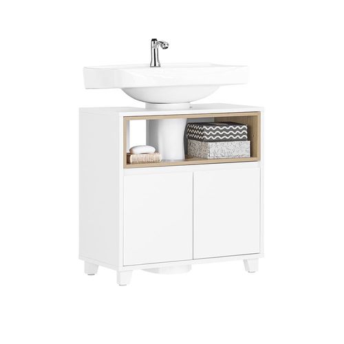 Sobuy Bzr148-W Meuble Sous Lavabo De Salle De Bain, Meuble Sous Vasque À 2 Portes, Placard Armoire De Rangement Meuble Évier De Cuisine, L60 X P30 X H61 Cm, Blanc