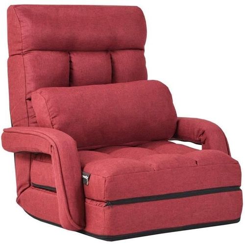 Costway Fauteuil Convertible 1 Place, Canapé-Lit 5 Positions Réglable Avec Oreiller Chauffeuse, Pour Salon / Bureau / Chambre Rouge