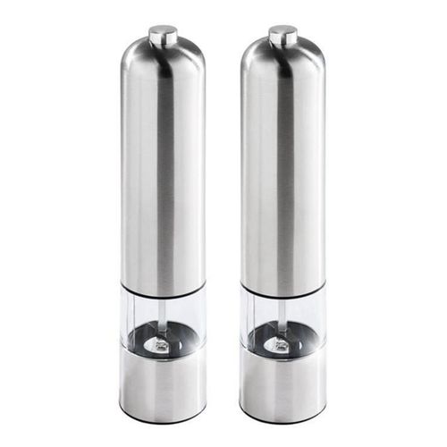 2X Moulin Electrique En , A Sel (Saliere) Ou Poivre (Poivriere) - Couleur Argent avec Eclairage